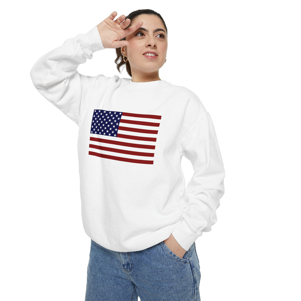 American Flag Sweatshirt — Retro Distressed USA Crewneck for USA 250