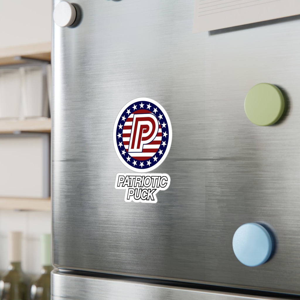 Patriotic Puck Kiss-Cut Vinyl Sticker — American Flag Hockey Logo Decal