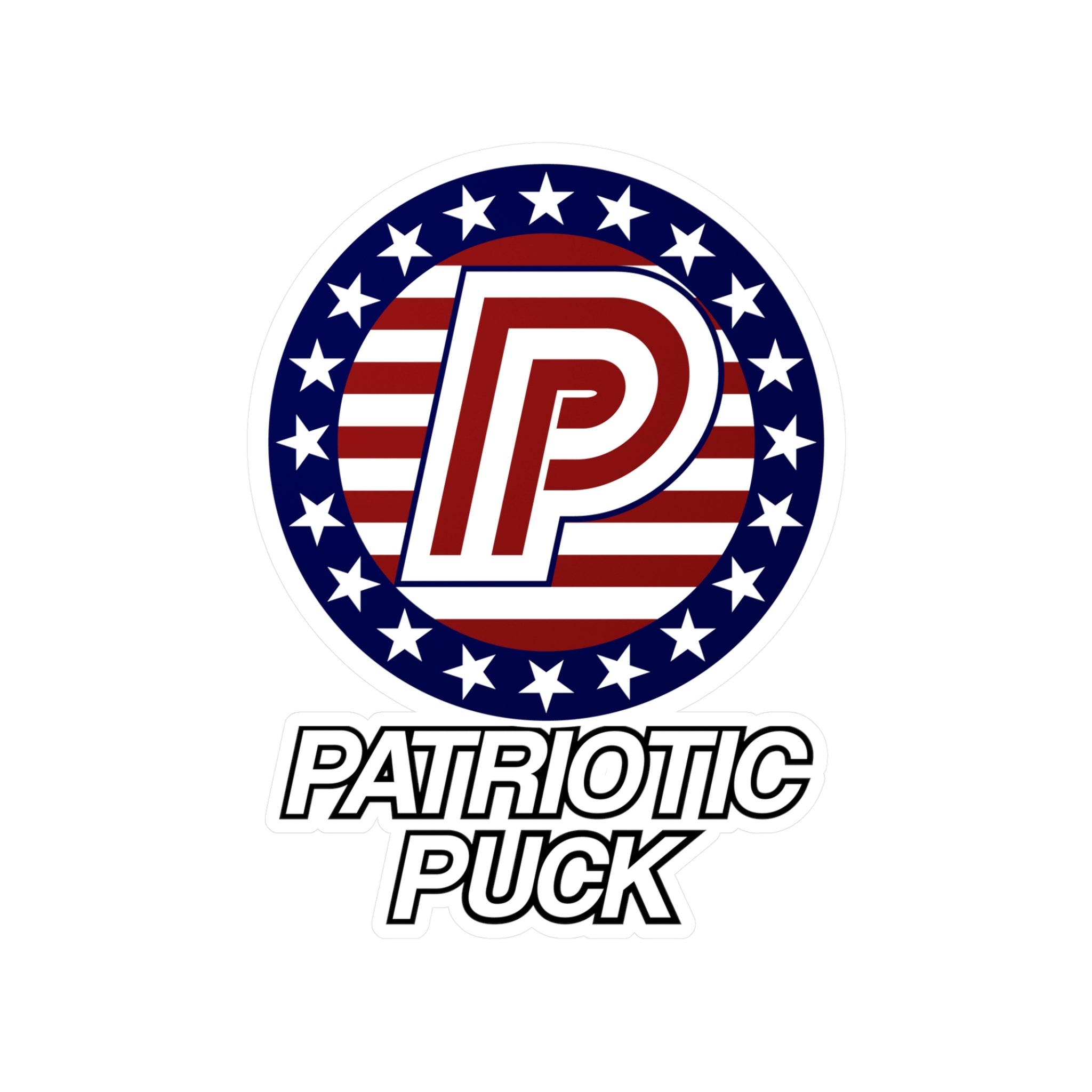 Patriotic Puck Kiss-Cut Vinyl Sticker — American Flag Hockey Logo Decal