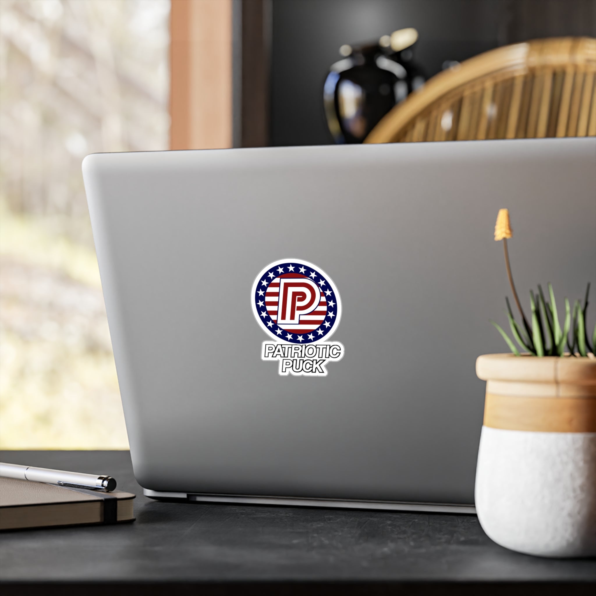 Patriotic Puck Kiss-Cut Vinyl Sticker — American Flag Hockey Logo Decal