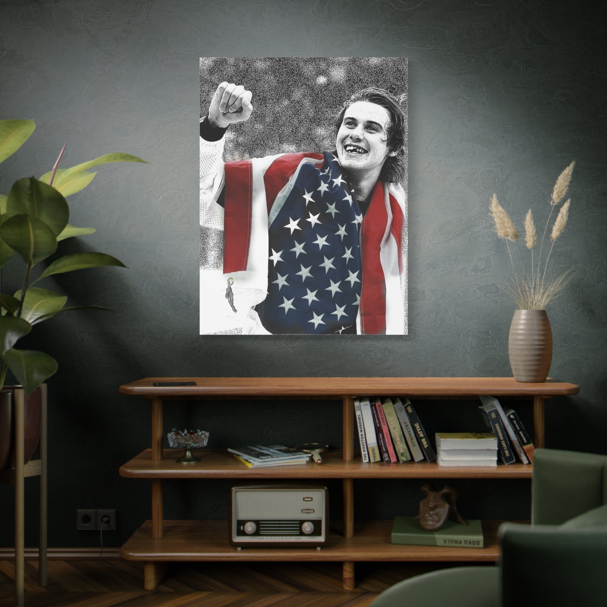 American Hockey Hero - Jack Hughes Portrait Canvas