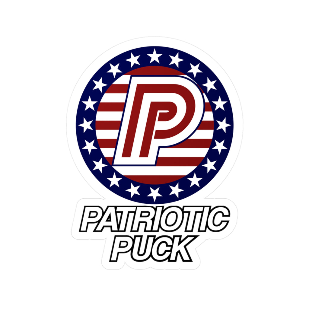 Patriotic Puck Kiss-Cut Vinyl Sticker — American Flag Hockey Logo Decal