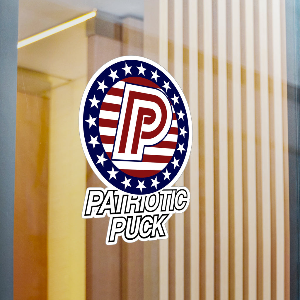 Patriotic Puck Kiss-Cut Vinyl Sticker — American Flag Hockey Logo Decal