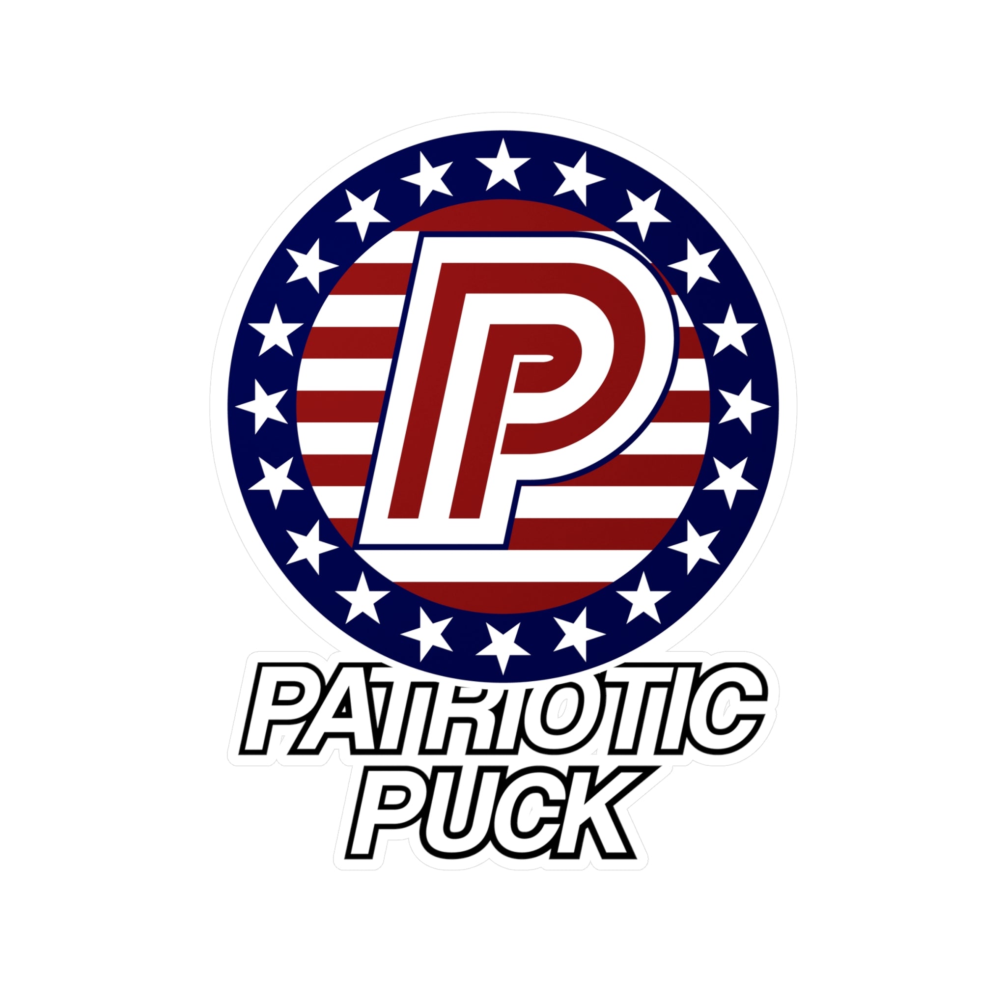Patriotic Puck Kiss-Cut Vinyl Sticker — American Flag Hockey Logo Decal
