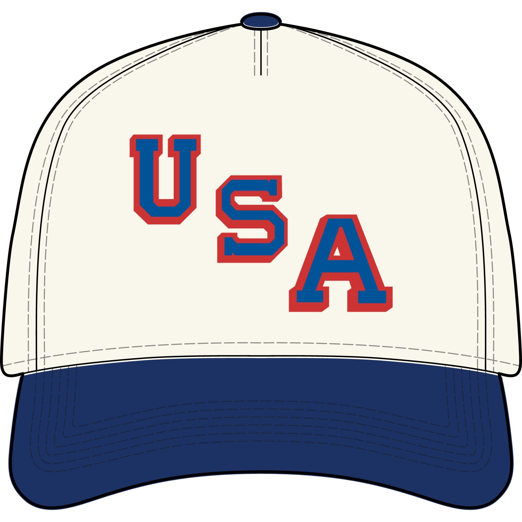 USA Two-Tone Baseball Cap — Vintage Red & Blue Lettering