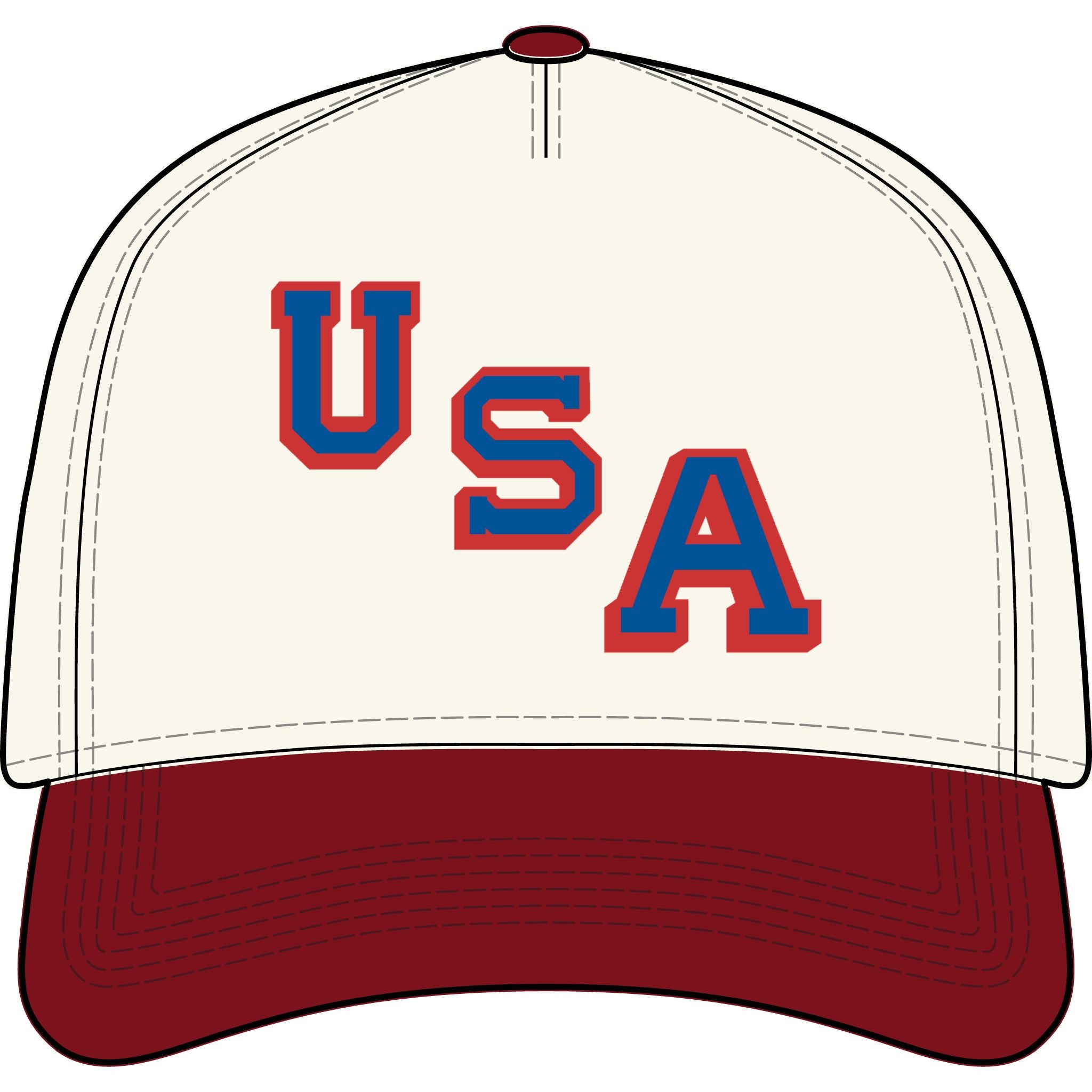 USA Two-Tone Baseball Cap — Vintage Red & Blue Lettering