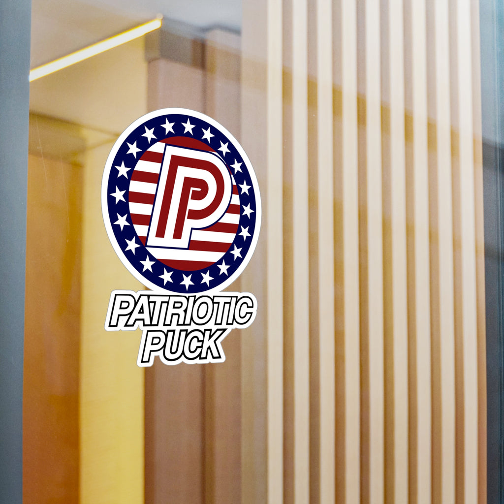 Patriotic Puck Kiss-Cut Vinyl Sticker — American Flag Hockey Logo Decal