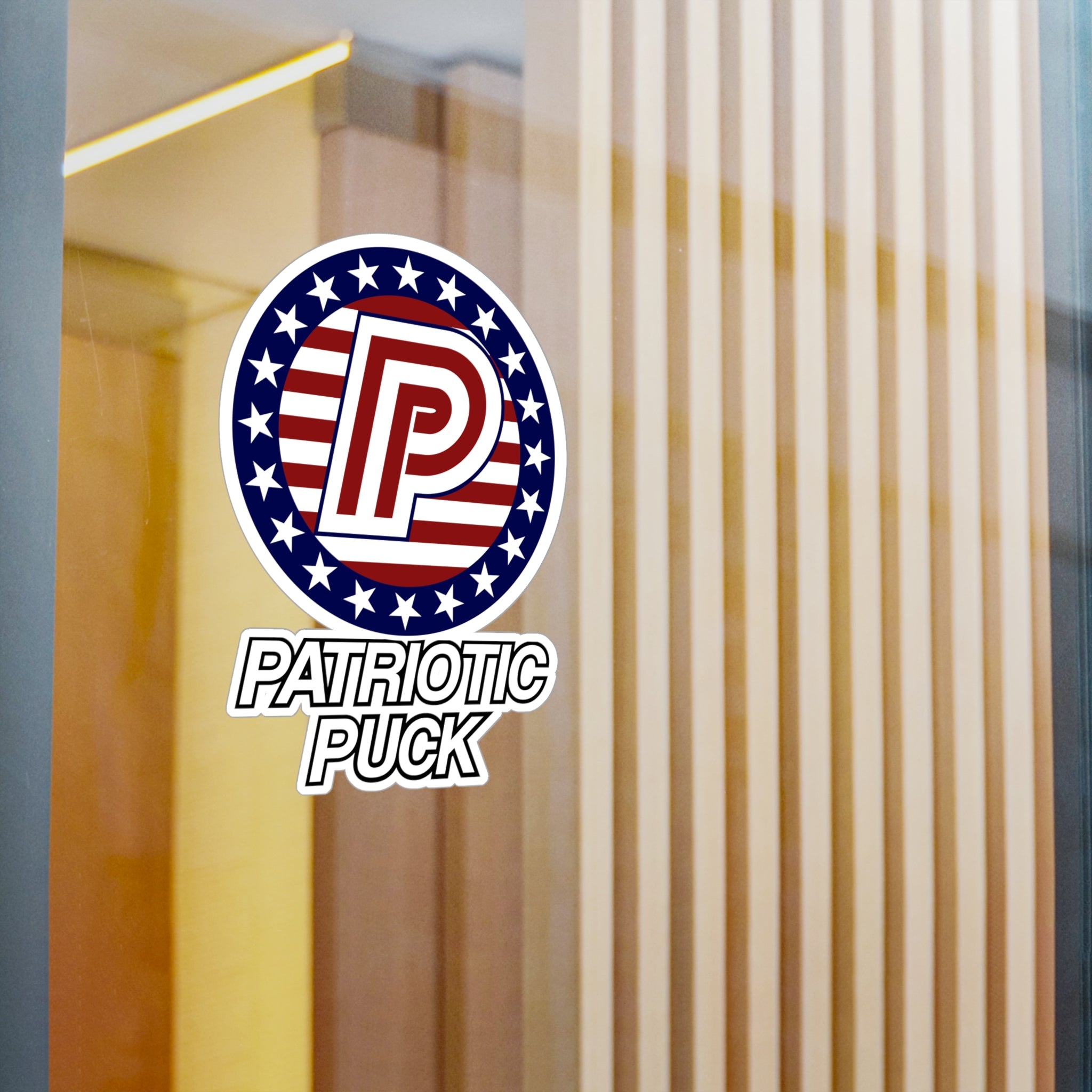 Patriotic Puck Kiss-Cut Vinyl Sticker — American Flag Hockey Logo Decal