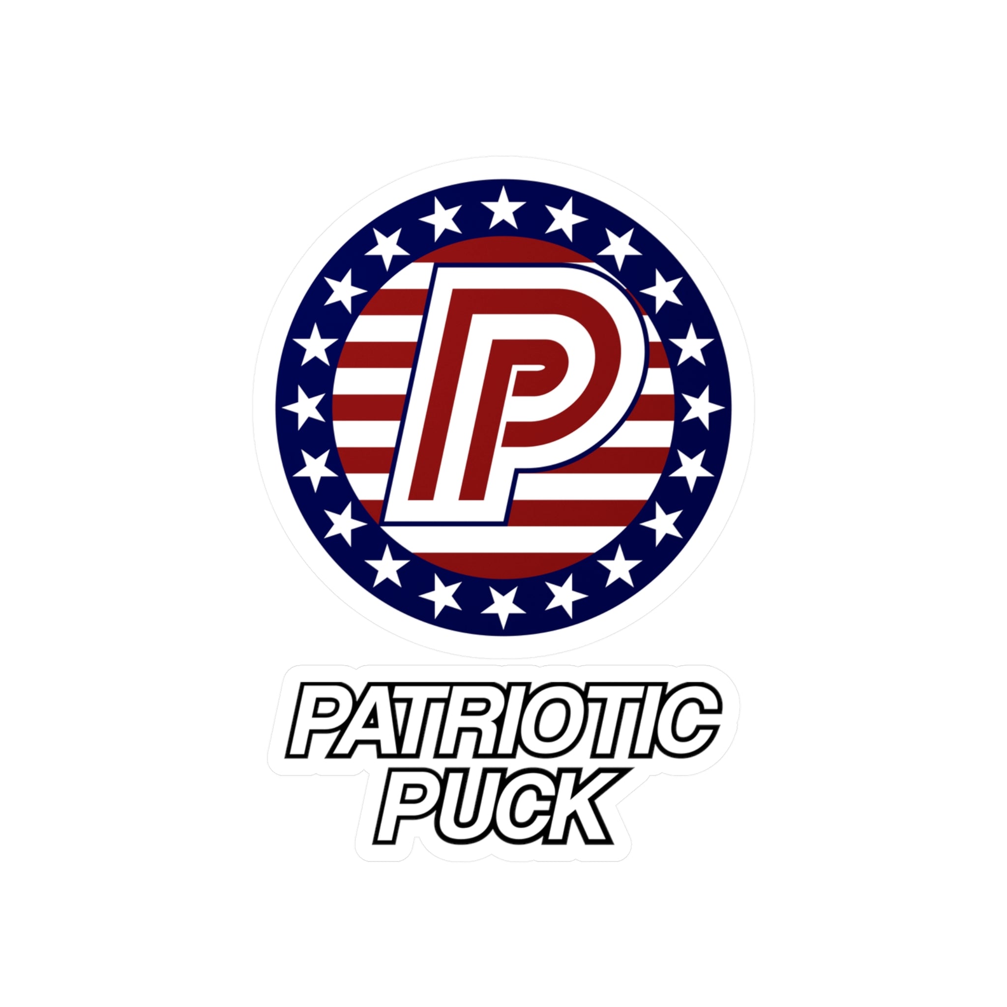 Patriotic Puck Kiss-Cut Vinyl Sticker — American Flag Hockey Logo Decal