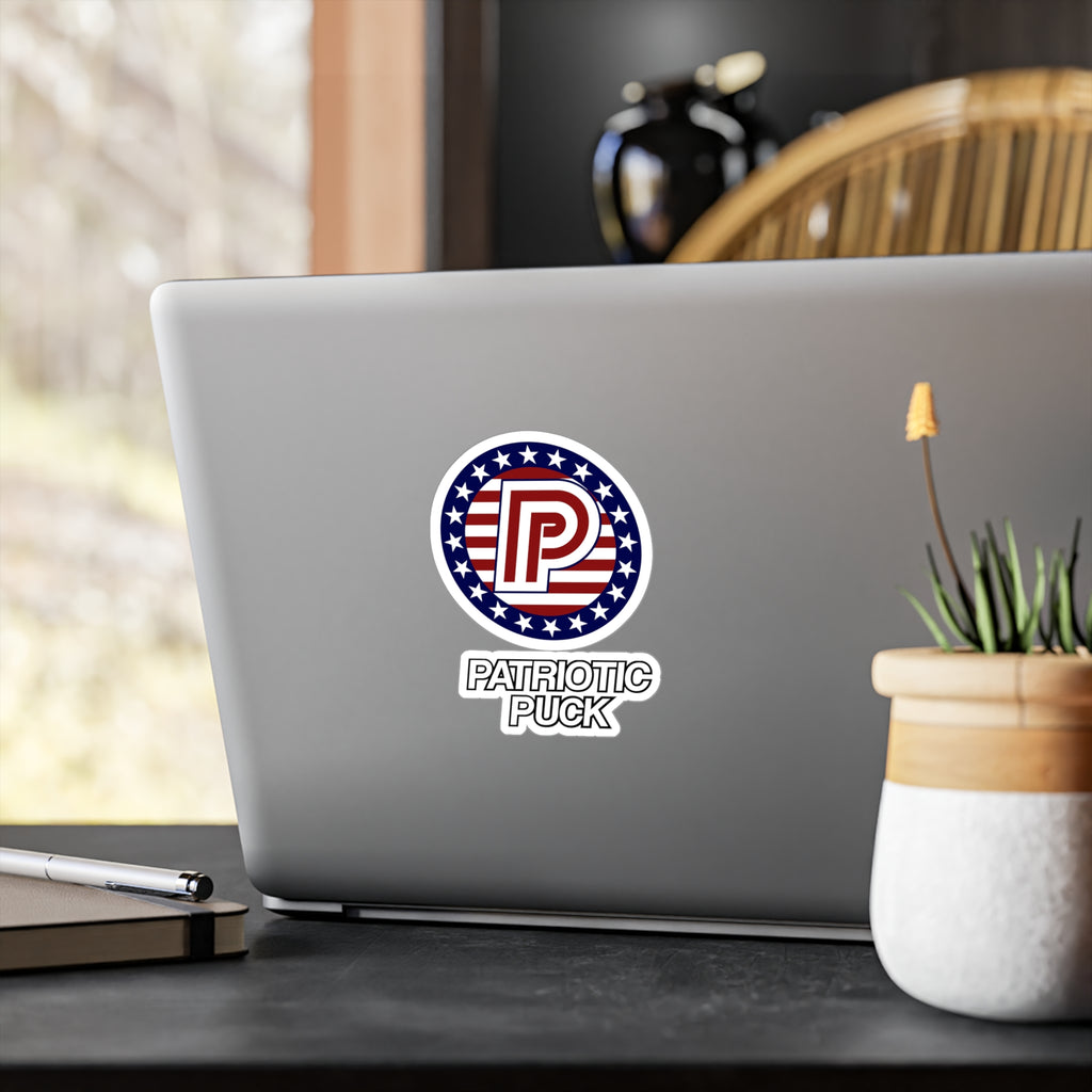 Patriotic Puck Kiss-Cut Vinyl Sticker — American Flag Hockey Logo Decal