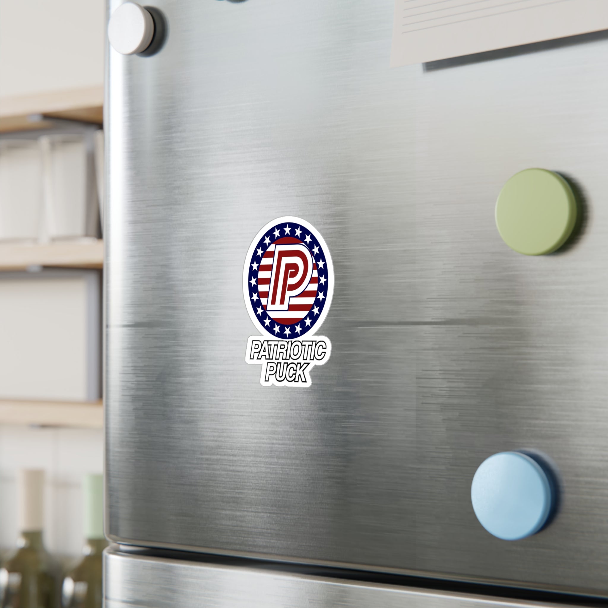 Patriotic Puck Kiss-Cut Vinyl Sticker — American Flag Hockey Logo Decal