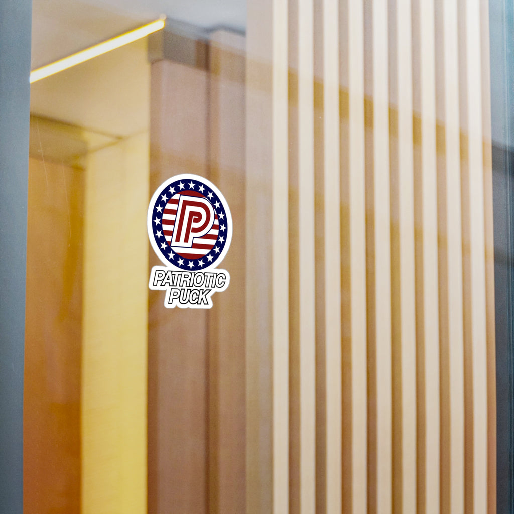 Patriotic Puck Kiss-Cut Vinyl Sticker — American Flag Hockey Logo Decal