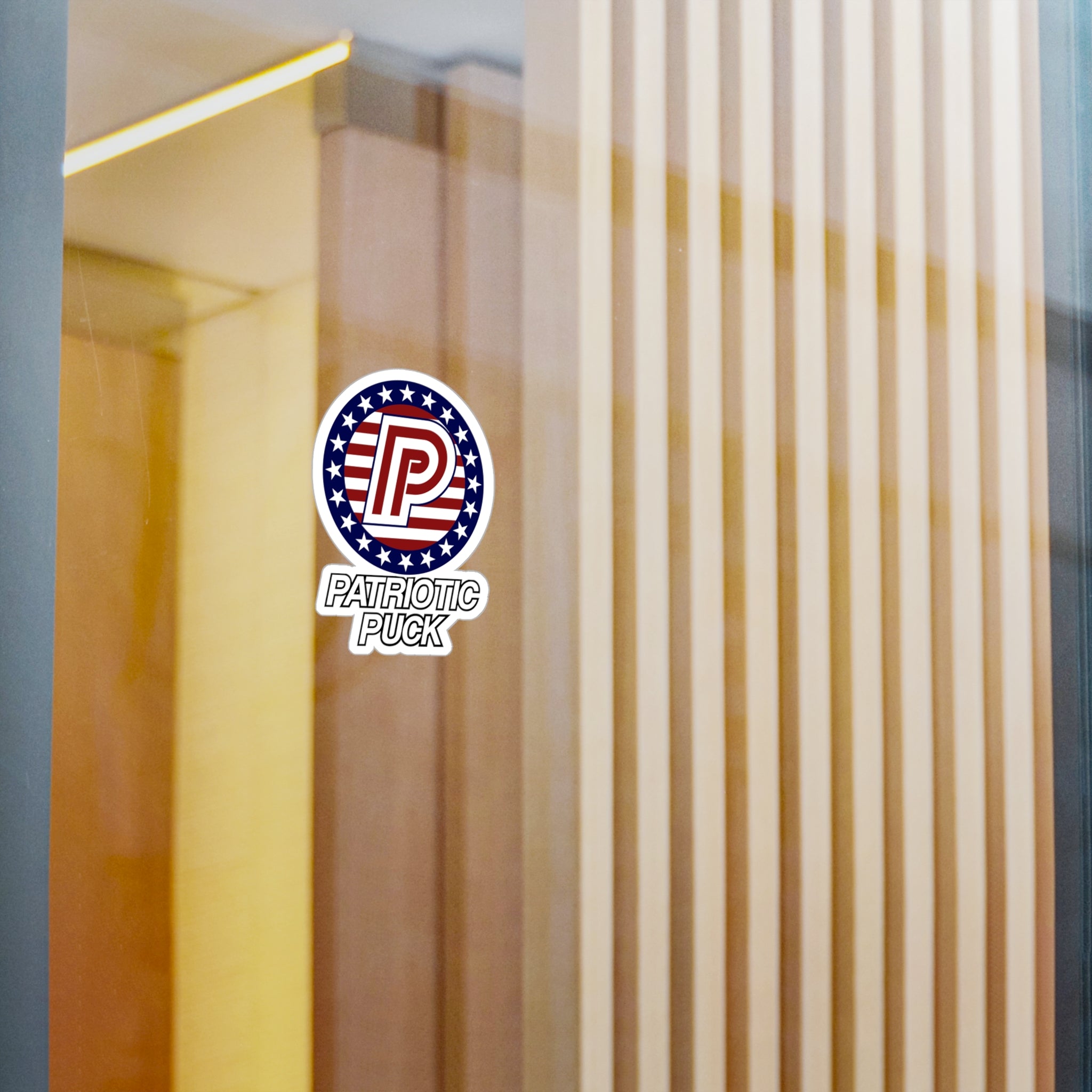 Patriotic Puck Kiss-Cut Vinyl Sticker — American Flag Hockey Logo Decal